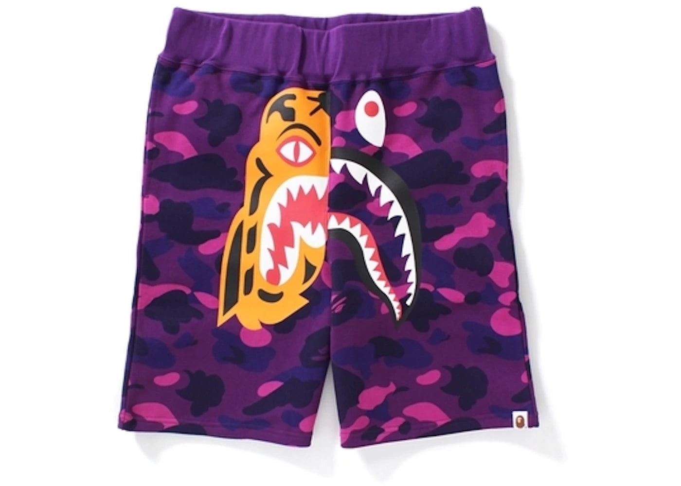 BAPE Color Camo Tiger Shark Sweat Shorts Purple