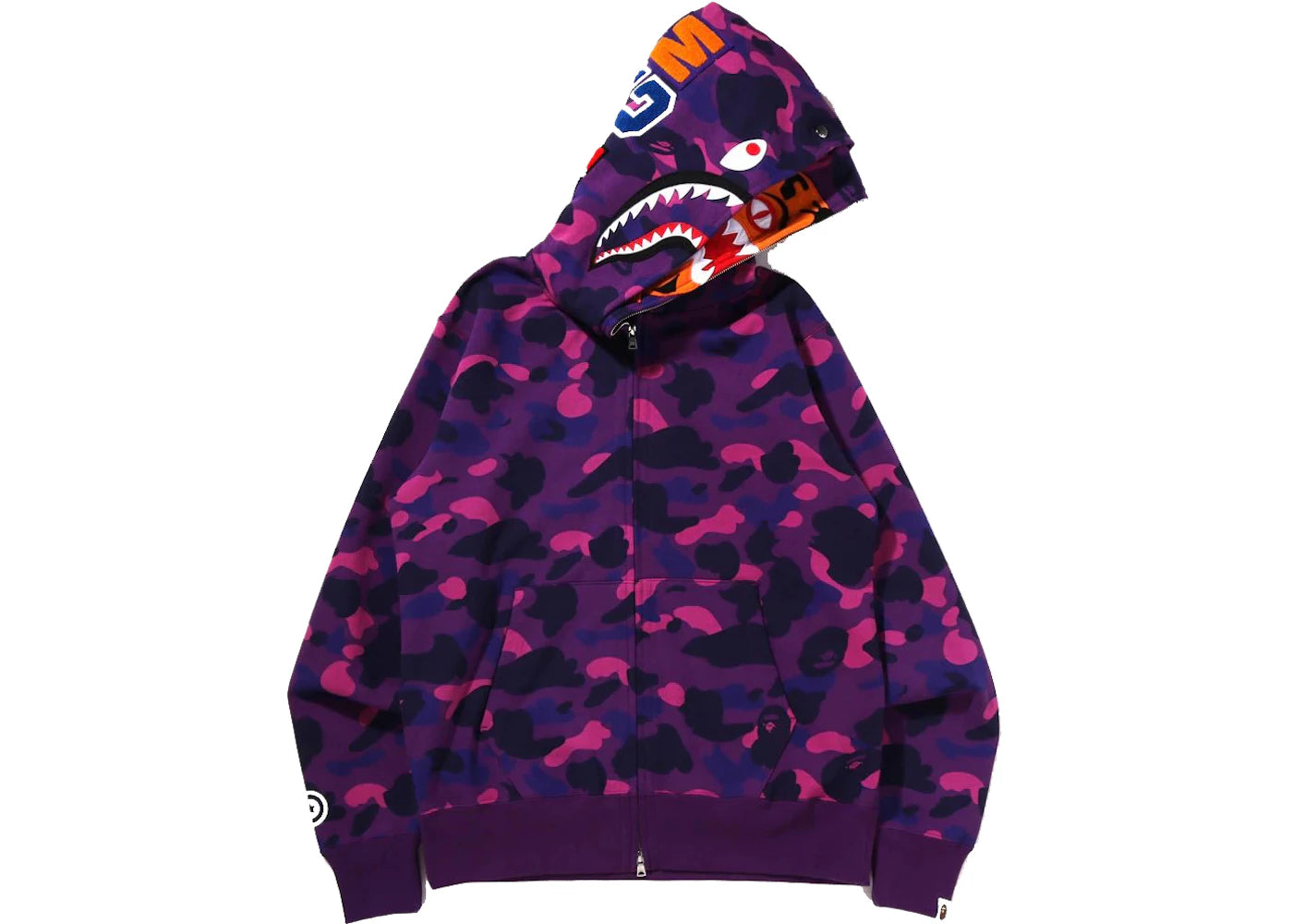 BAPE Color Camo Tiger Shark Wide Full Zip Double Hoodie (SS22) Purple