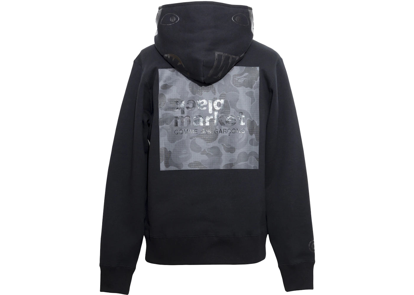 BAPE Comme des Garcons Black Market Shark Pullover Hoodie Black