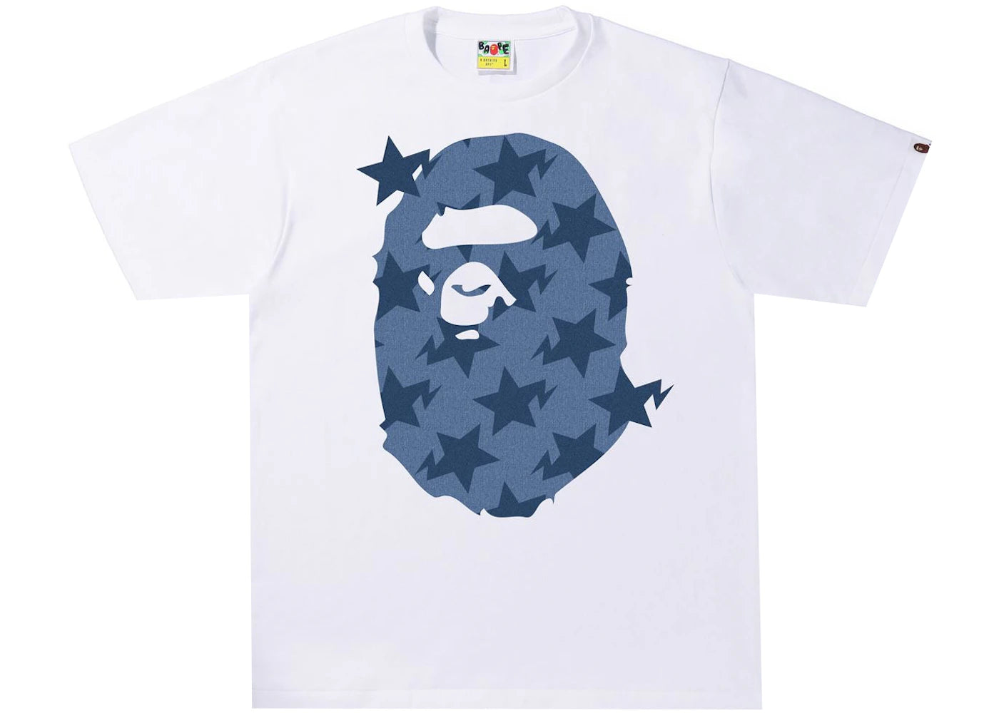 BAPE Denim Sta Pattern Big Ape Head Tee White