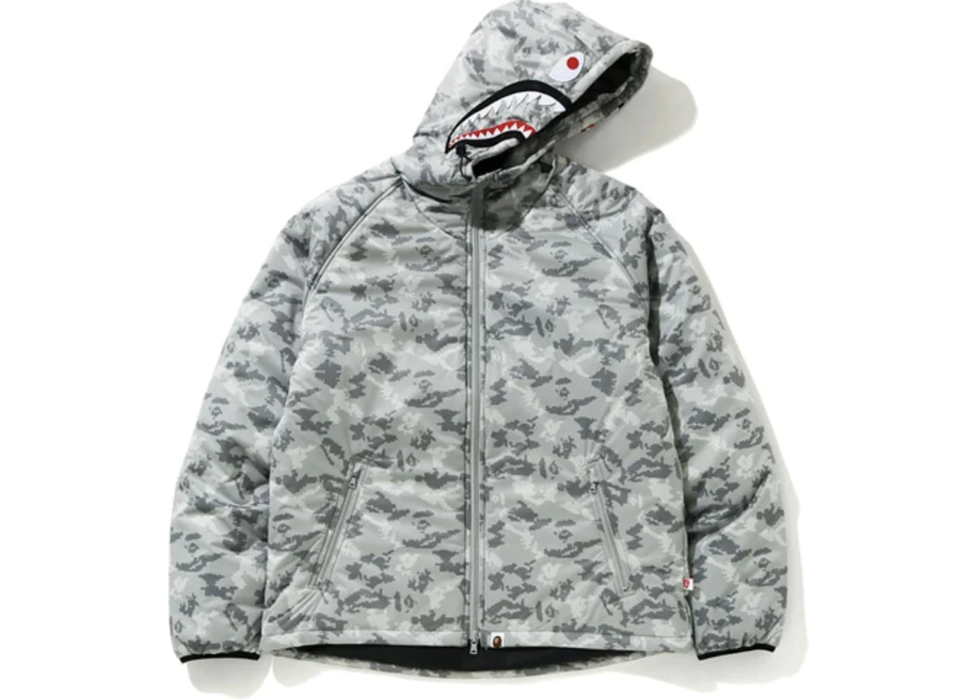 BAPE Digital Camo Shark Padded Hoodie Jacket Gray