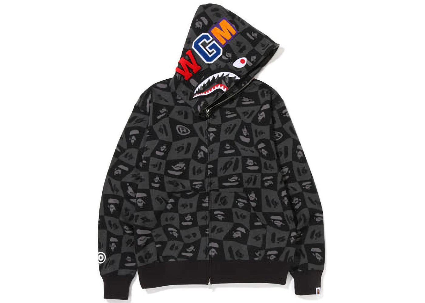 BAPE Distortion Shark Relaxed Fit Full Zip Hoodie Black
