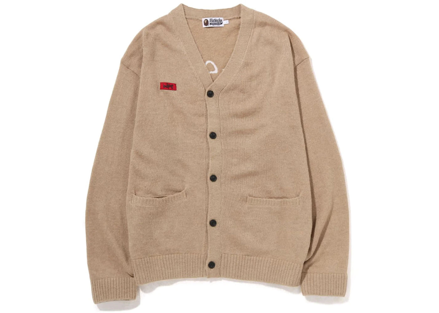 BAPE Embroidery Shaggy Knit Cardigan Beige