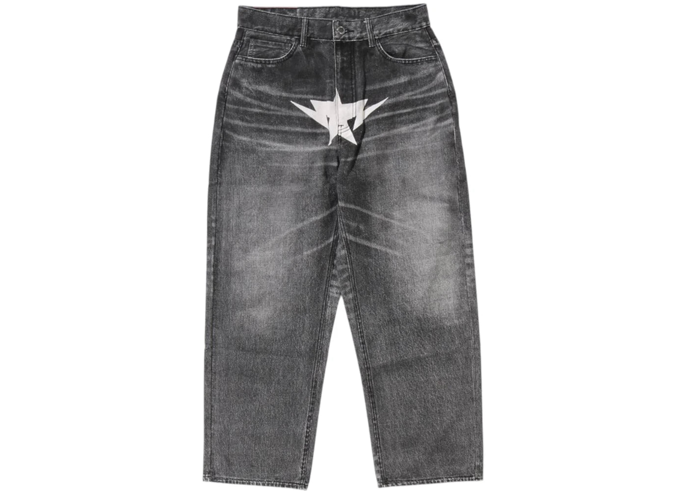 BAPE Fake Print Sta Loose Fit Denim Pants Black