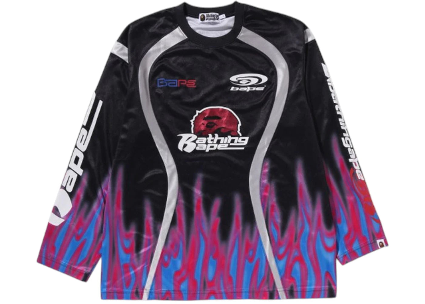 BAPE Flame Pattern Multilogo Relaxed Fit Football Jersey Black