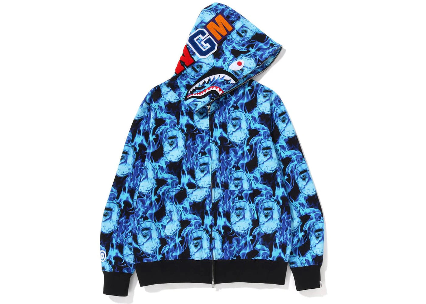 BAPE Flame Shark Full Zip Hoodie Sax