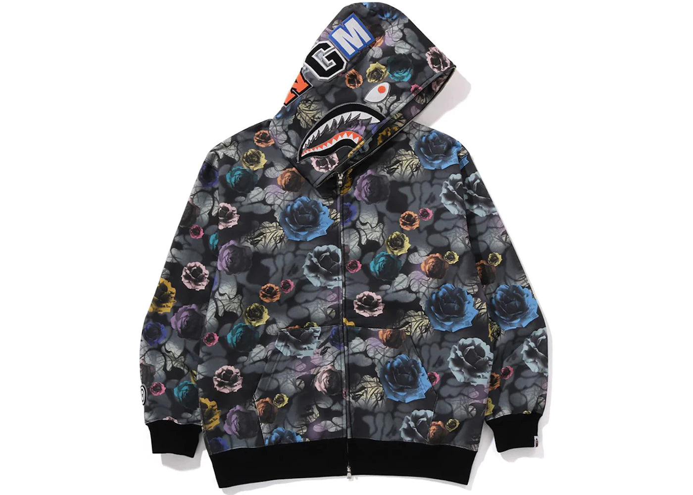BAPE Floral Camo Shark Relaxed Fit Full Zip Hoodie Black