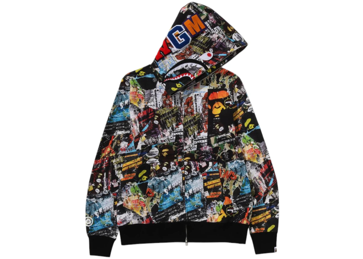 BAPE Flyer Pattern Shark Full Zip Hoodie Multicolor