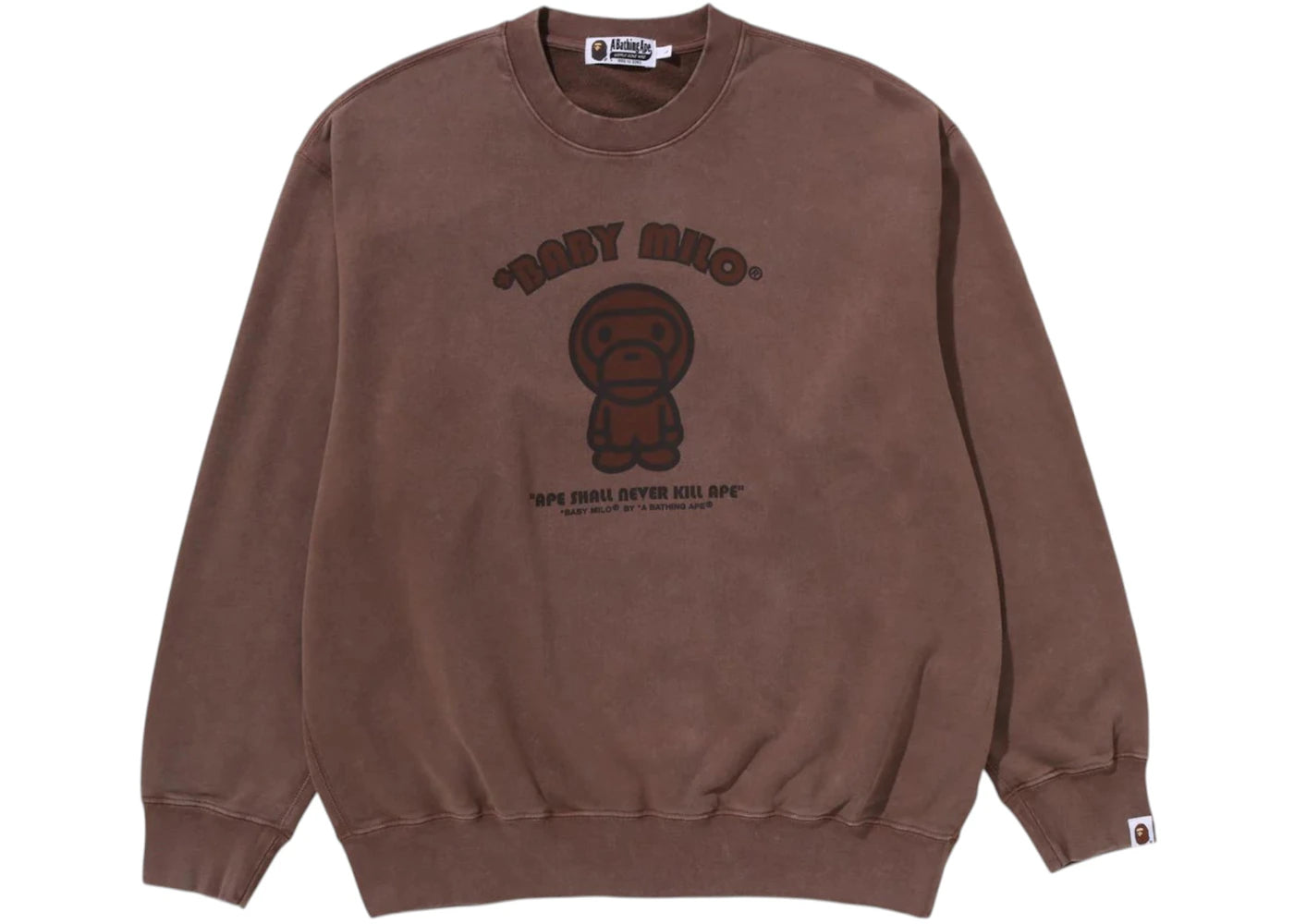 BAPE Garment Dye Baby Milo Relaxed Fit Crewneck Sweatshirt Brown