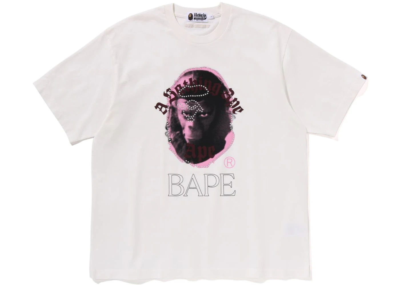 BAPE Garment Dye Rhinestone Ape Head Relaxed Fit Tee Ivory