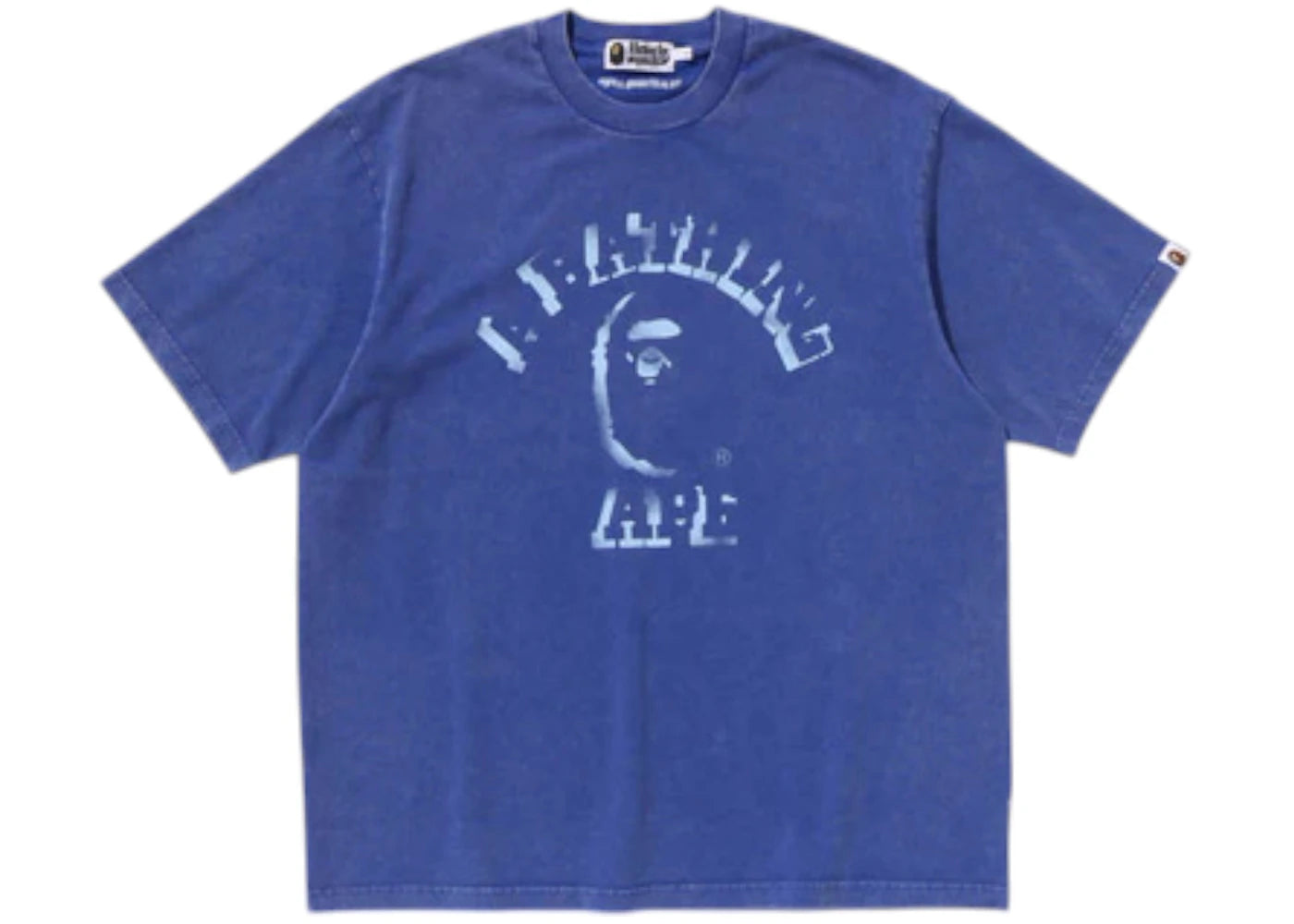 BAPE Garment Dye Spray Print College Relaxed Fit Tee Blue