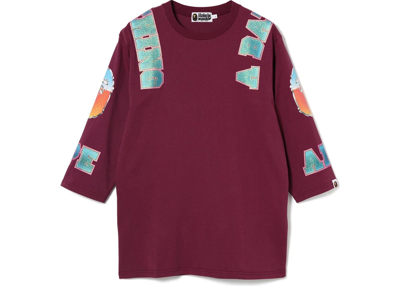 BAPE Glitter College 3/4 Tee Burgundy