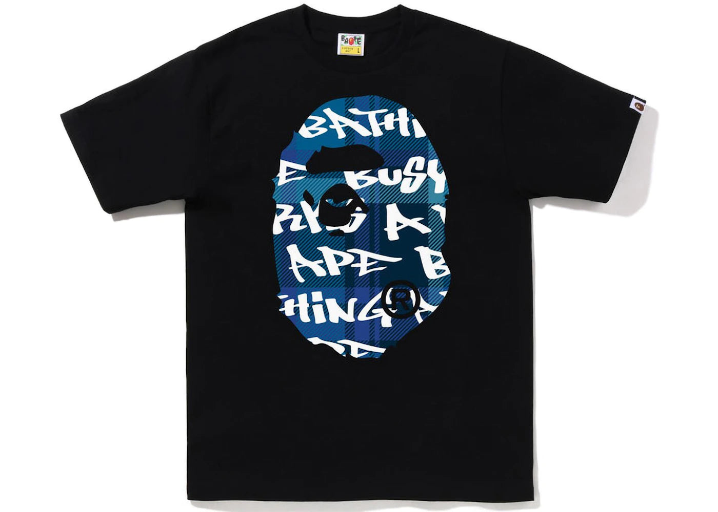 BAPE Graffiti Check Big Ape Head Tee Black Blue