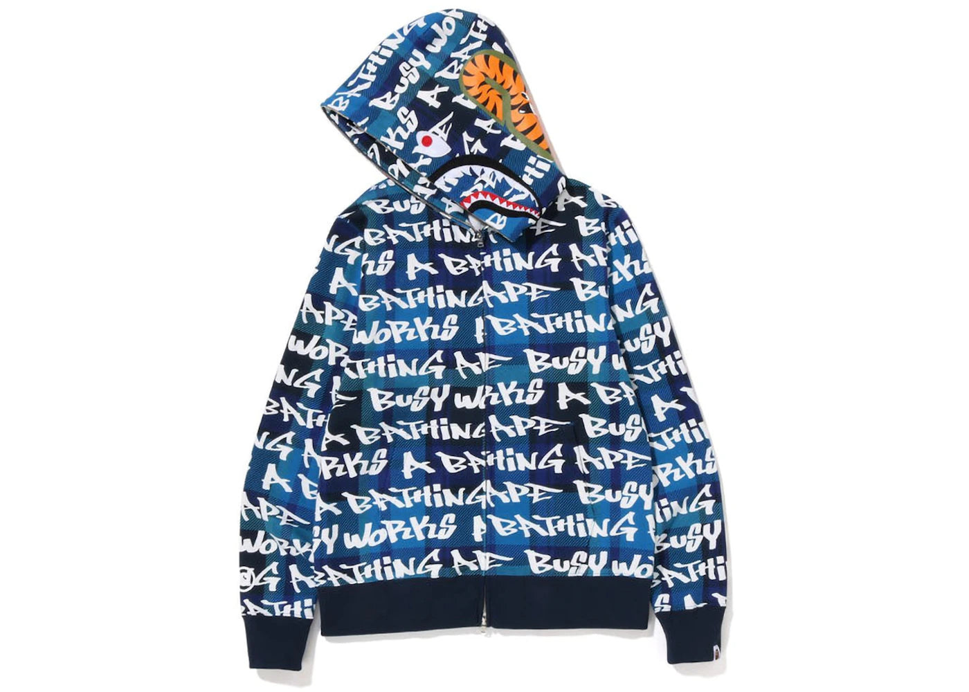BAPE Graffiti Check Shark Full Zip Hoodie Blue