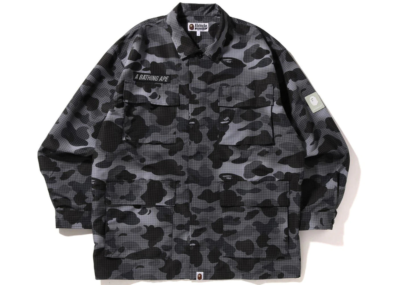 BAPE Grid Camo Relaxed Fit Military Shirt Black