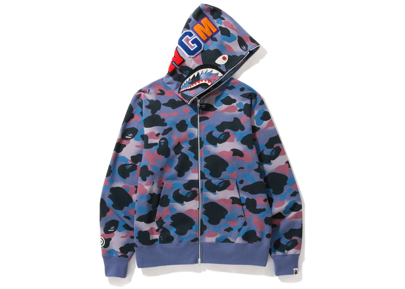 BAPE Grid Camo Shark Full Zip Hoodie Purple