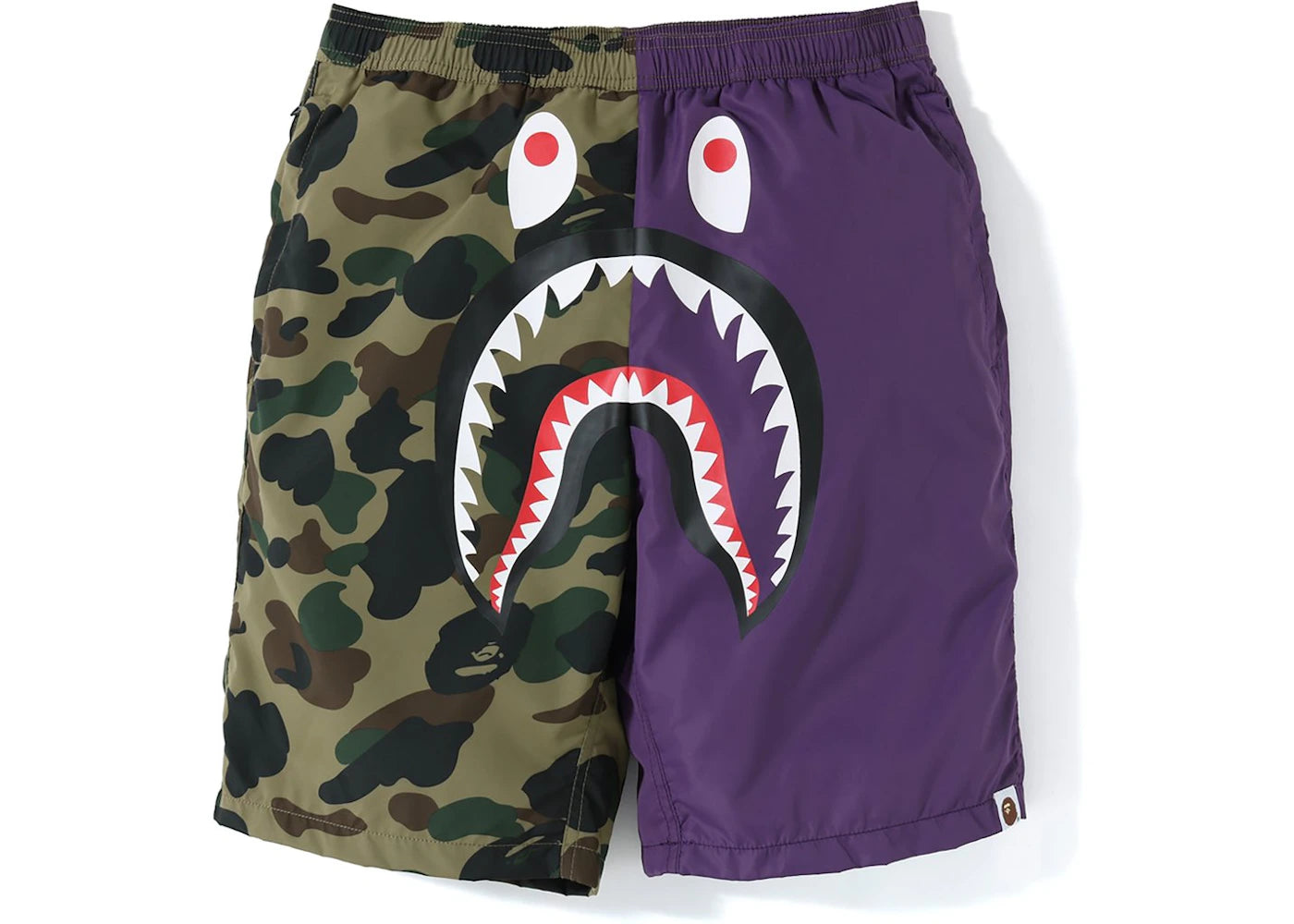 BAPE Half 1st Camo Shark Beach Shorts Purple/Green