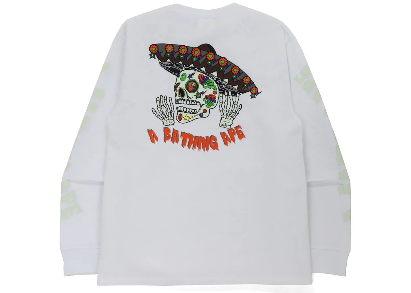 BAPE Halloween Skull Glow in the Dark Long Sleeve Tee White