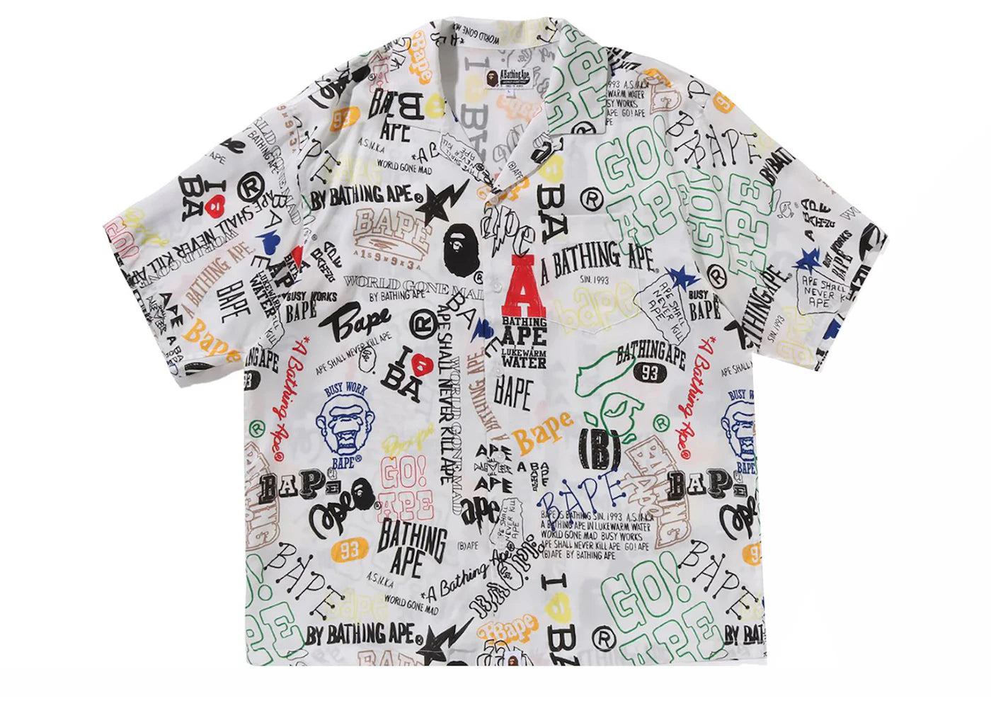 BAPE Hand Draw Open Collar S/S Shirt White