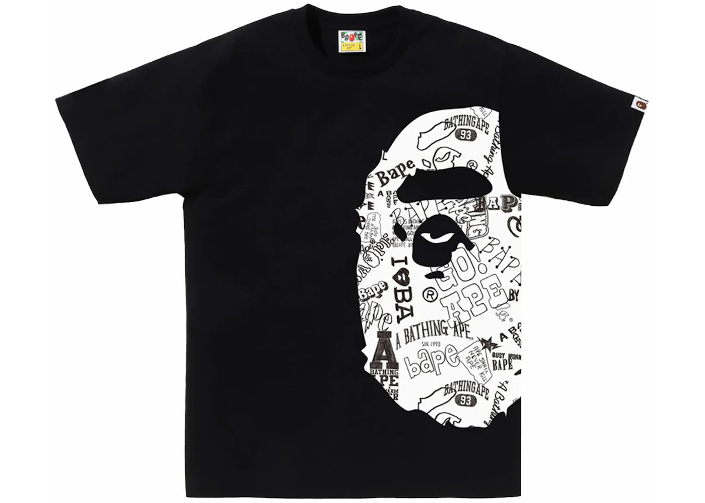 BAPE Hand Draw Pattern Side Big Ape Head Tee Black/White