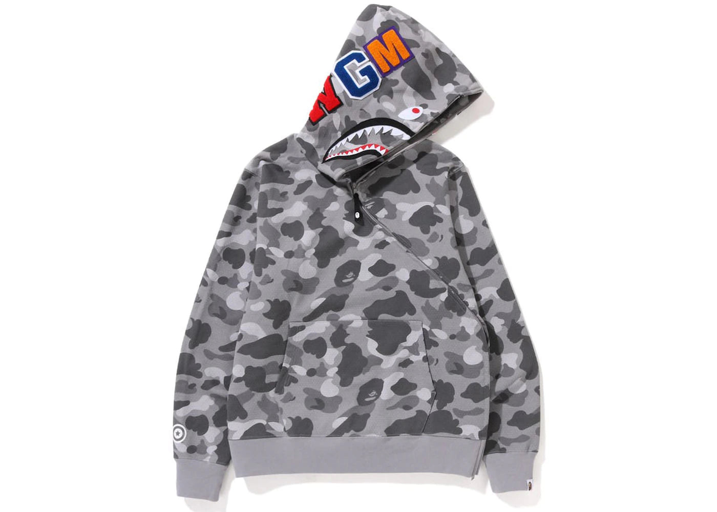 BAPE Honeycomb Camo Shark Full Zip Hoodie Grey