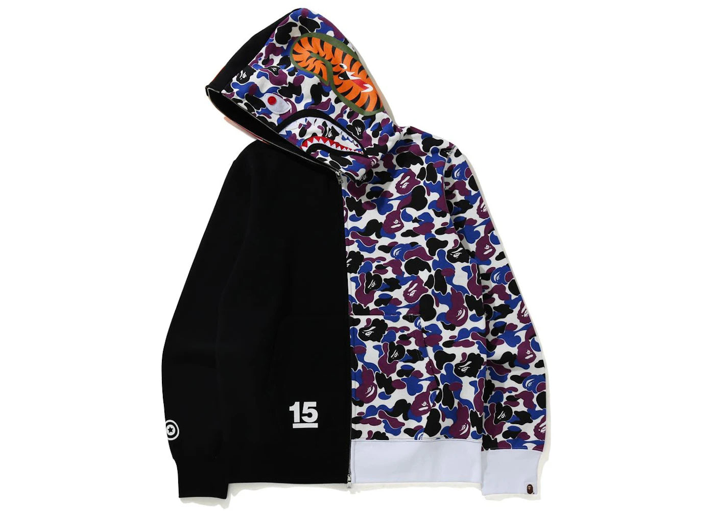 BAPE Hong Kong 15th Anniversary Tiger Shark Half Full Zip Hoodie Multicolor