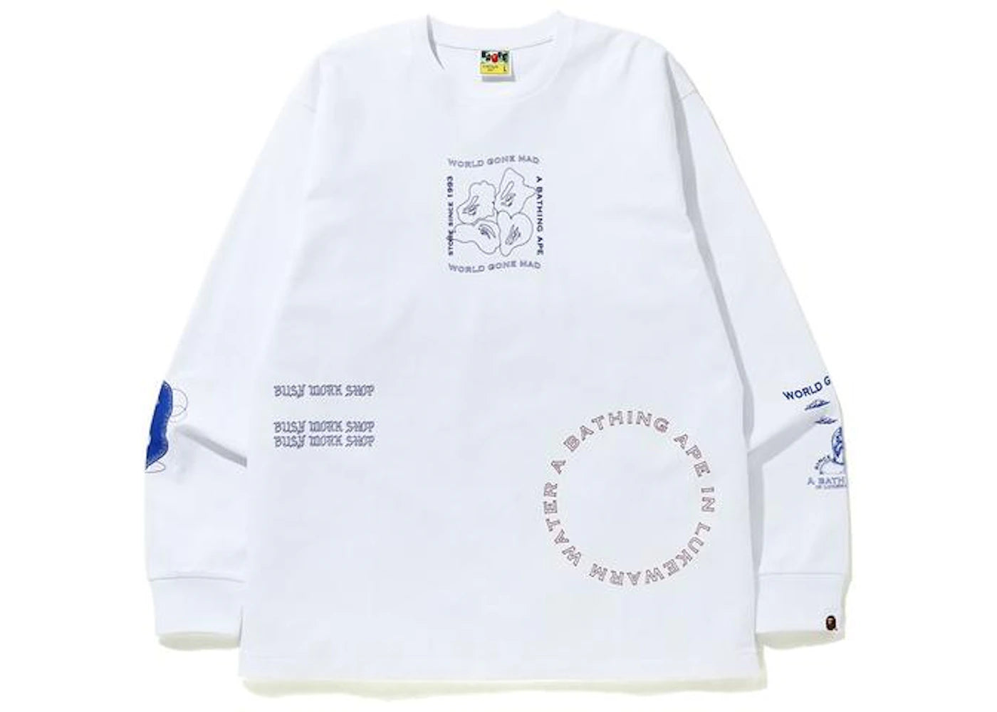 BAPE Ink Print Relaxed #1 L/S Tee White