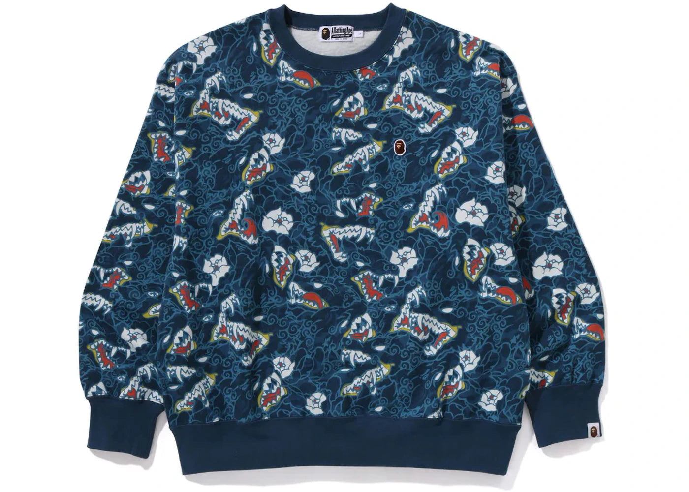 BAPE Japanese Tattoo Camo Relaxed Fit Crewneck Sweatshirt Blue