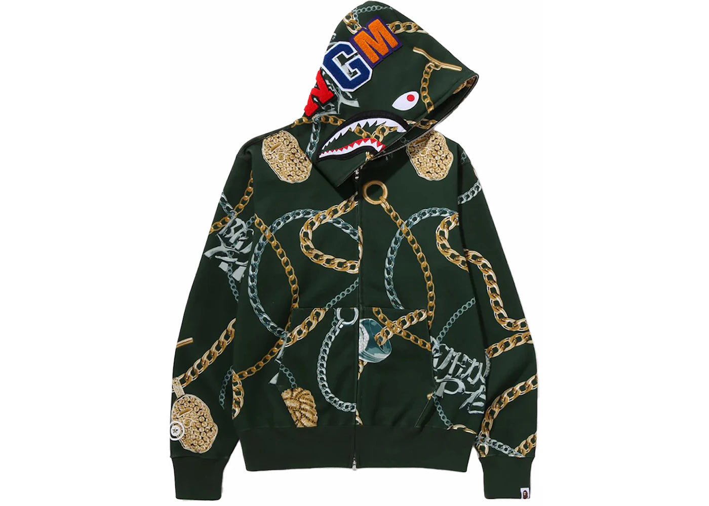 BAPE Jewels Shark Full Zip Hoodie Green