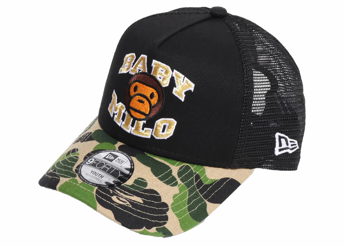 BAPE Kids ABC Camo Baby Milo New Era 9Forty A-Frame Cap Black