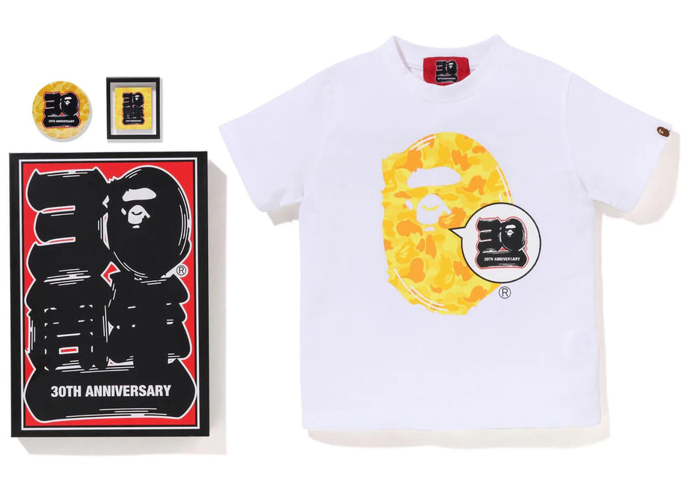BAPE Kids Bape 30th Anniversary Ape Head Tee Set White