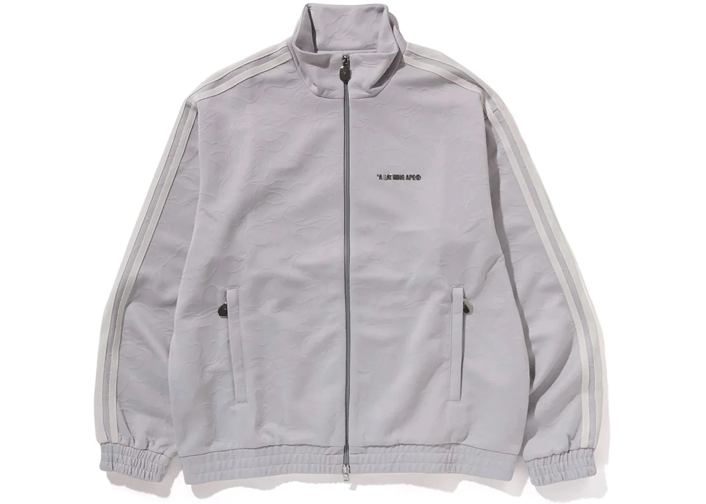 BAPE Line Camo Jacquard Bathing Ape Logo Relaxed Fit Track Jacket Silver