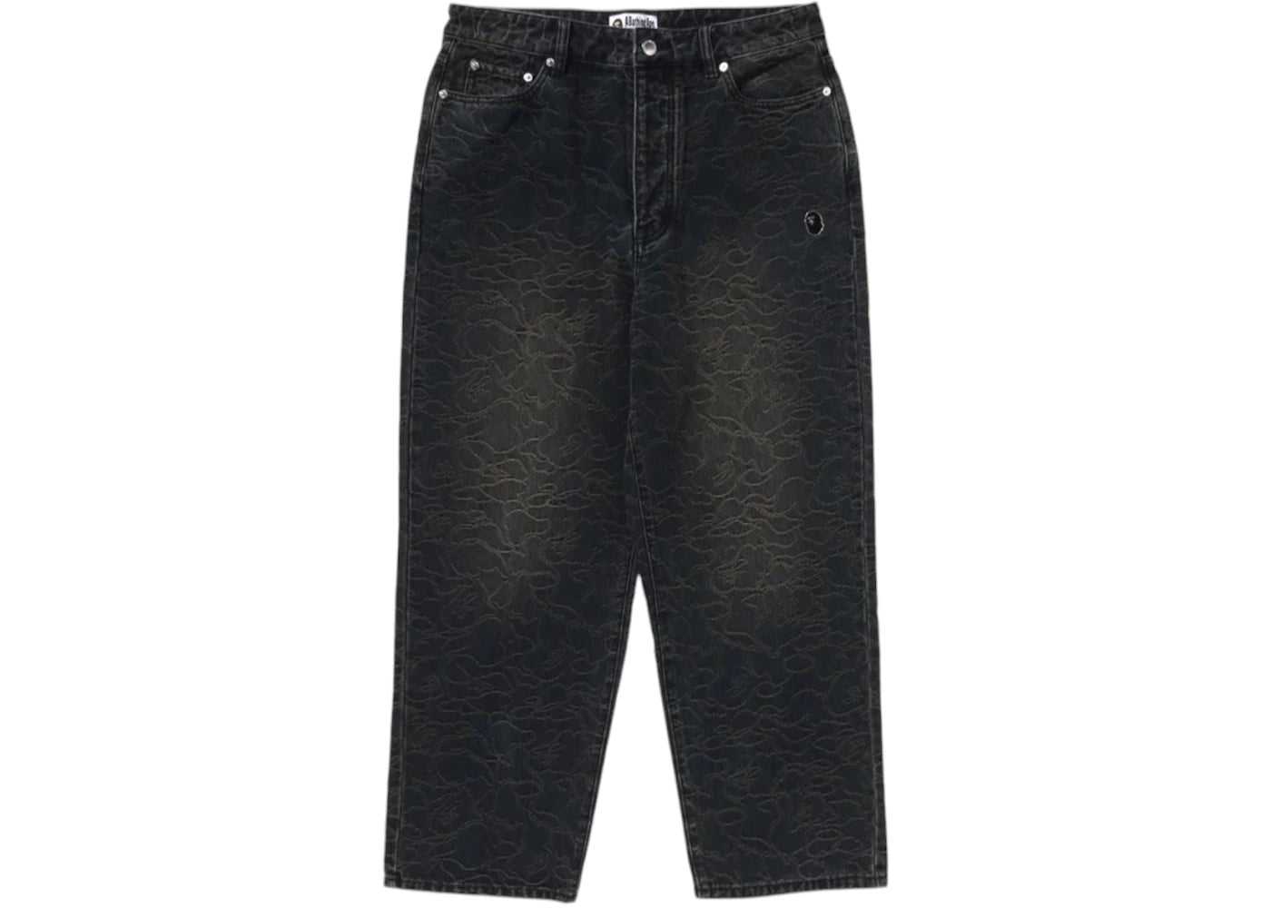 BAPE Line Camo Jacquard One Point Relaxed Fit 13Oz Denim Pants Gray