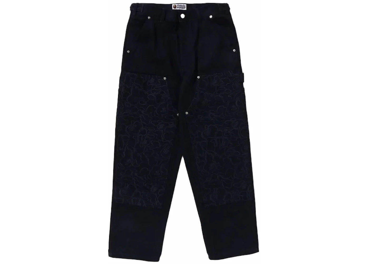 BAPE Line Camo Patch Denim Double Knee Work Pants Indigo