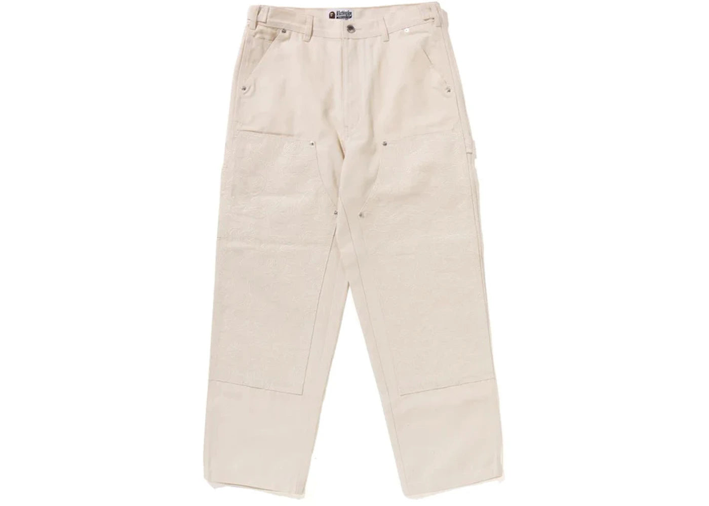 BAPE Line Camo Patch Denim Double Knee Work Pants Ivory