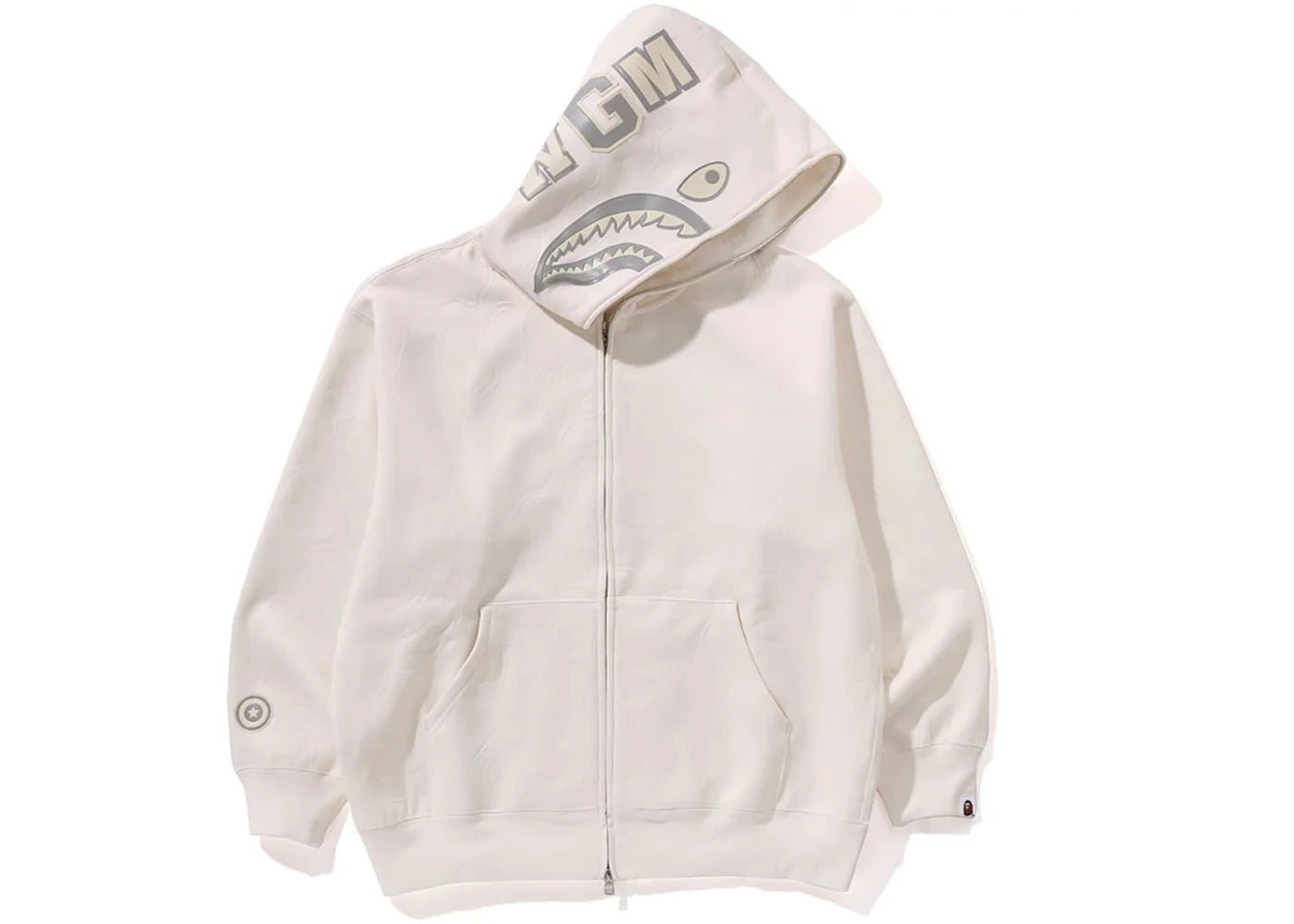 BAPE Line Camo Quilted Shark Relaxed Fit Full Zip Hoodie Ivory