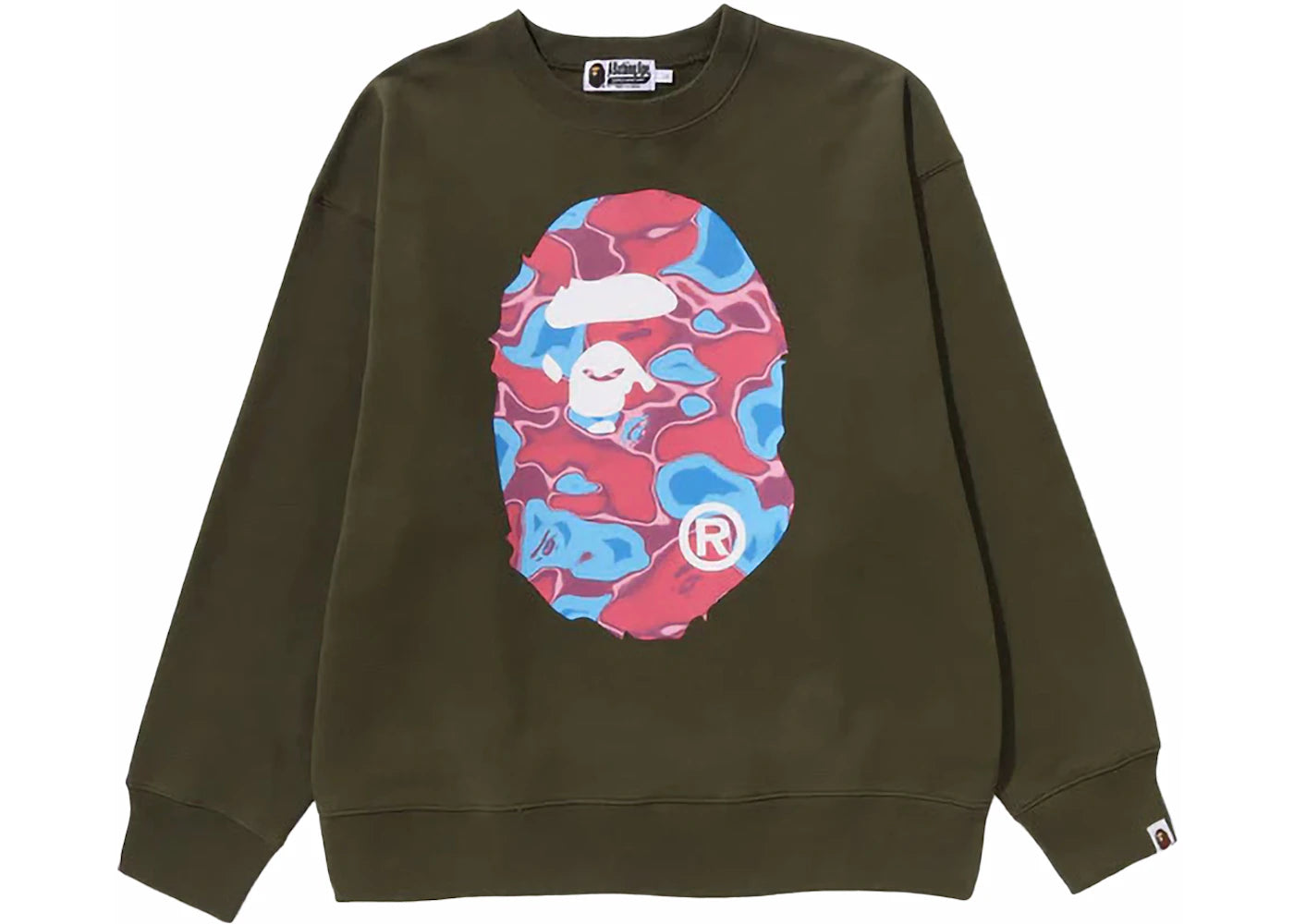 BAPE Liquid Camo Ape Head Relaxed Fit Crewneck Olivedrab