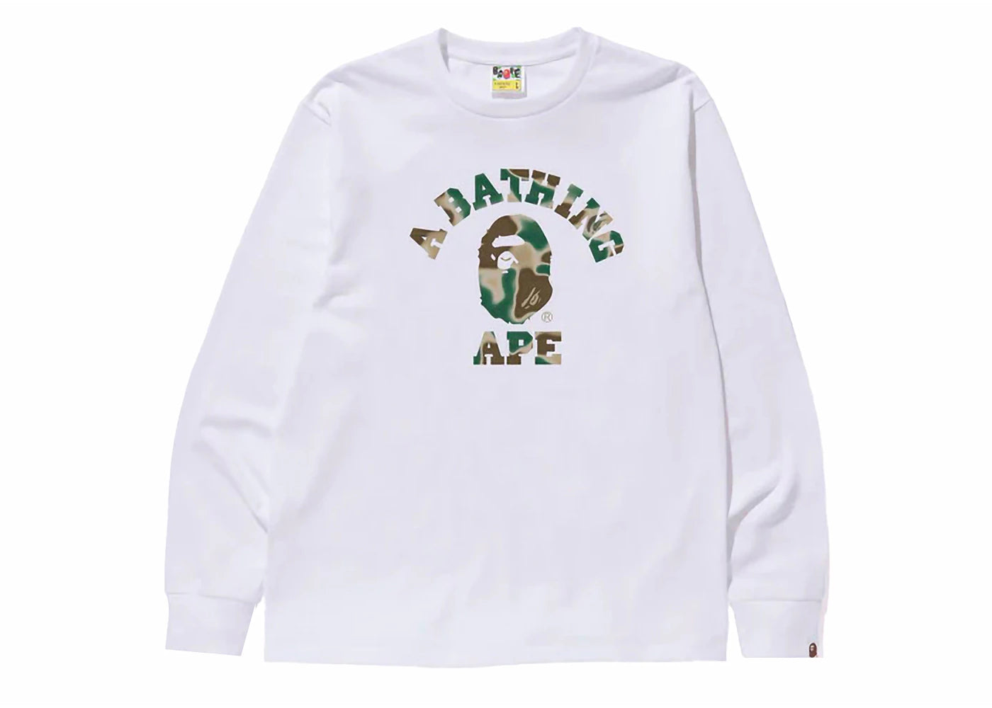 BAPE Liquid Camo College L/S Tee White