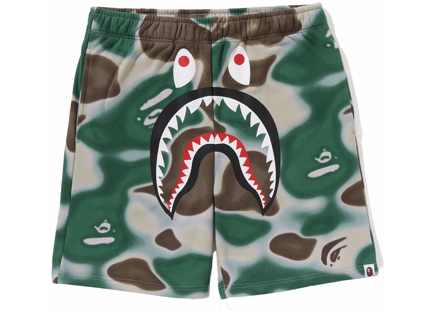 BAPE Liquid Camo Shark Sweat Shorts Olivedrab