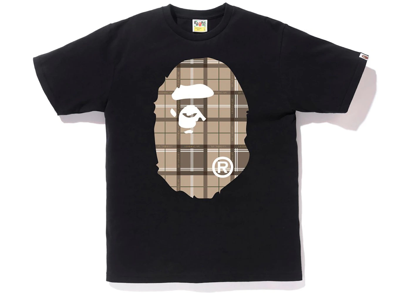 BAPE Logo Check Big Ape Head Tee Black/Beige