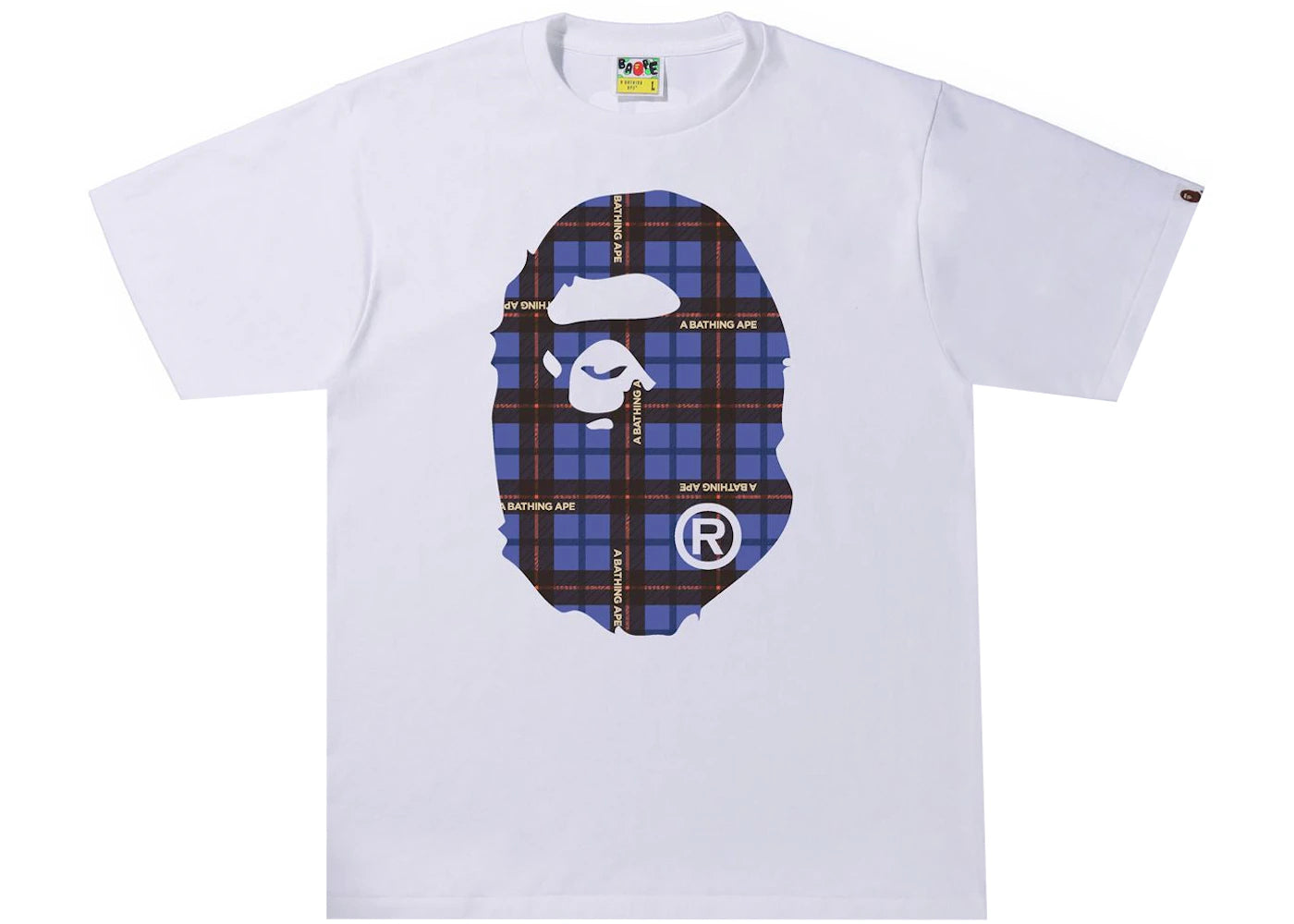 BAPE Logo Check Big Ape Head Tee White/Blue