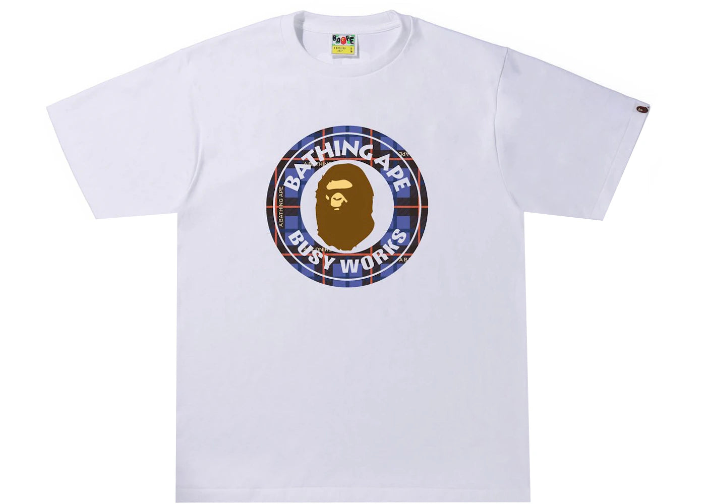 BAPE Logo Check Busy Works Tee White/Blue