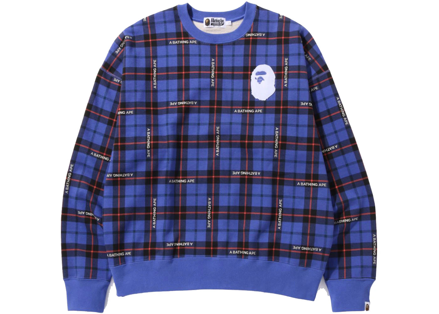 BAPE Logo Check Loose Fit Crewneck Blue