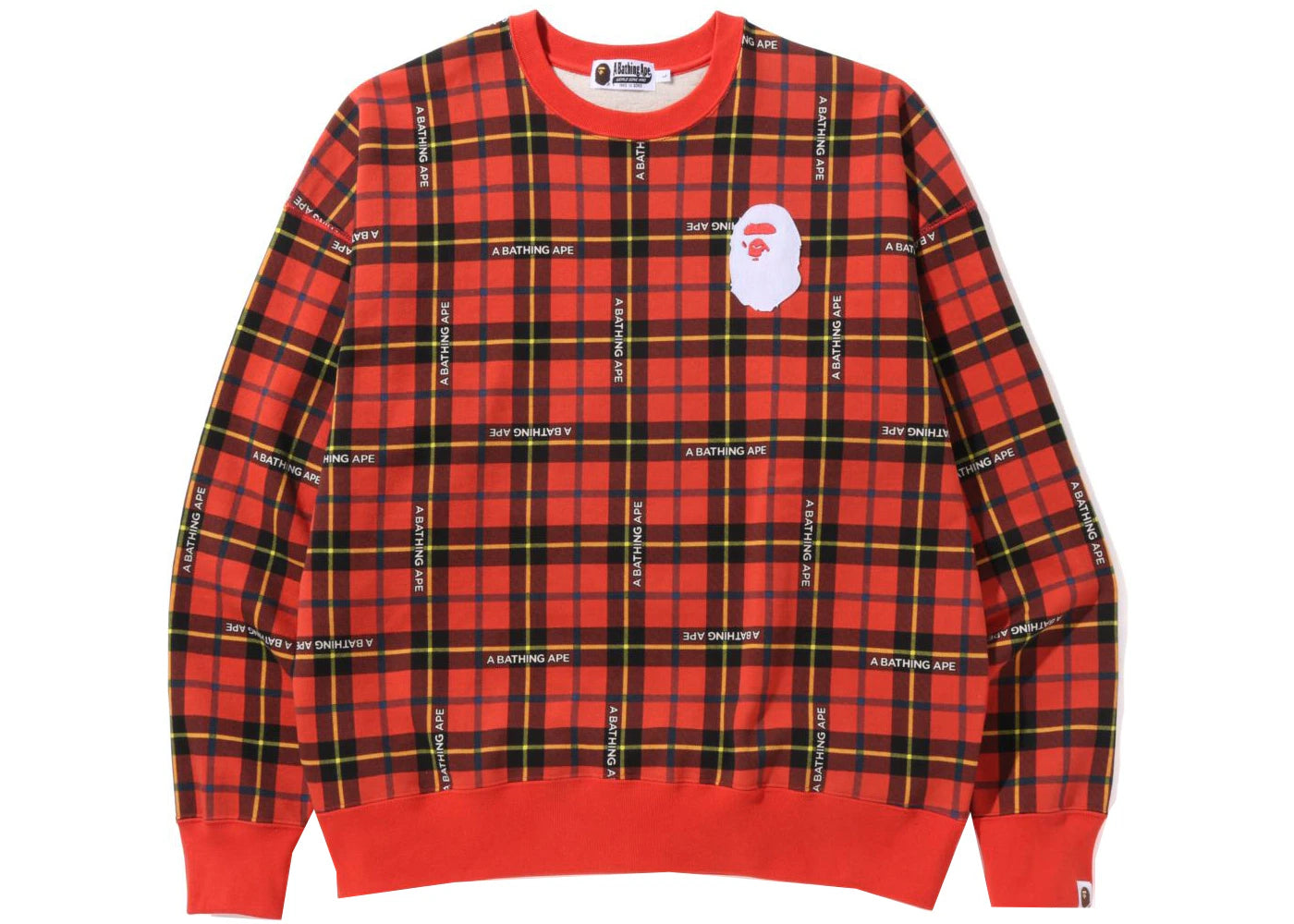 BAPE Logo Check Loose Fit Crewneck Red