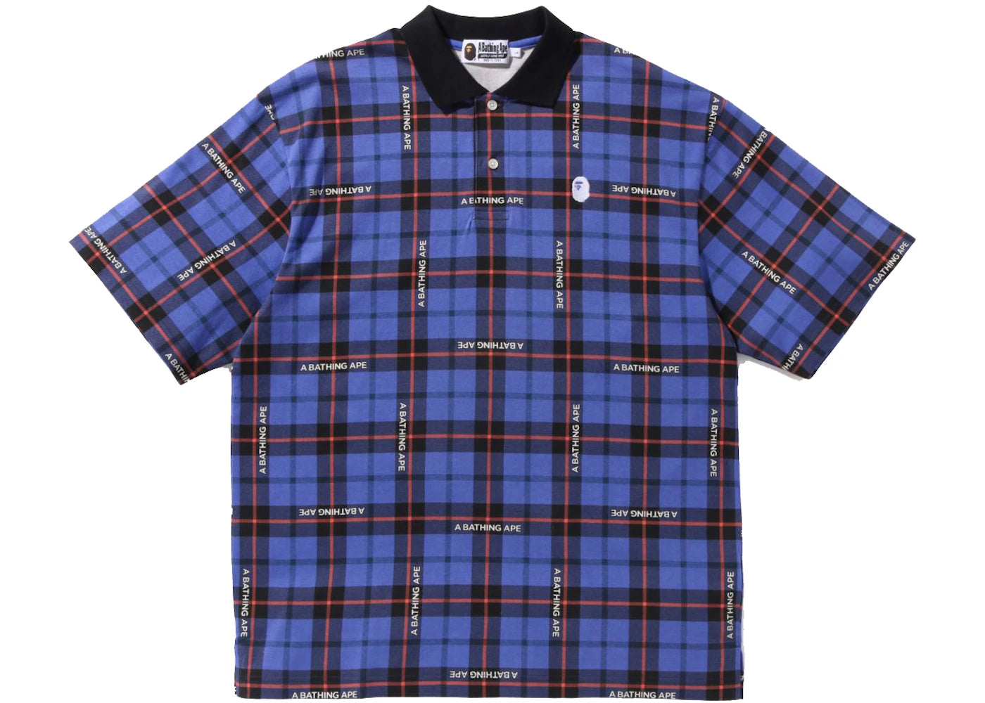 BAPE Logo Check Relaxed Fit Polo Blue
