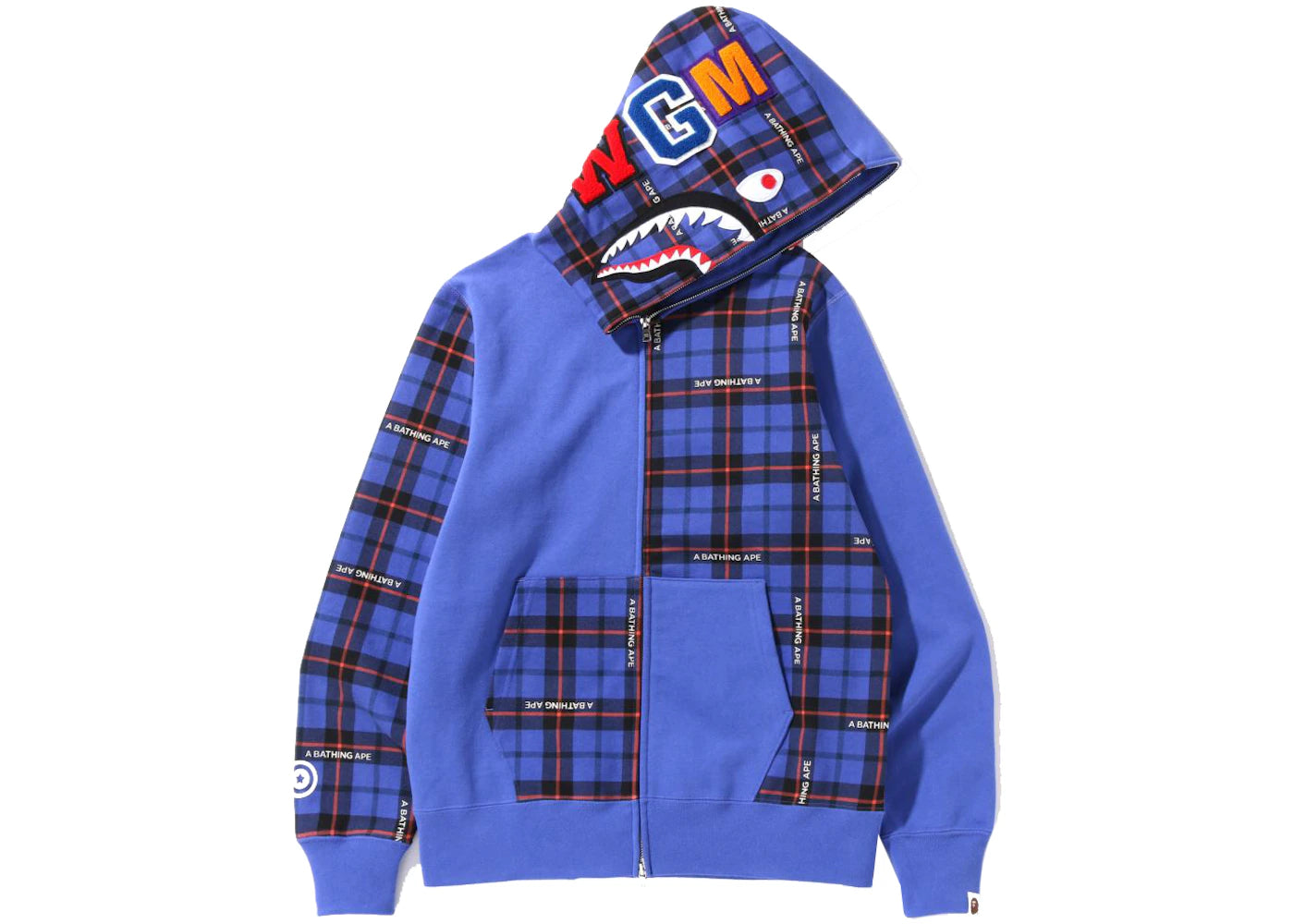 BAPE Logo Check Shark Full Zip Hoodie Blue