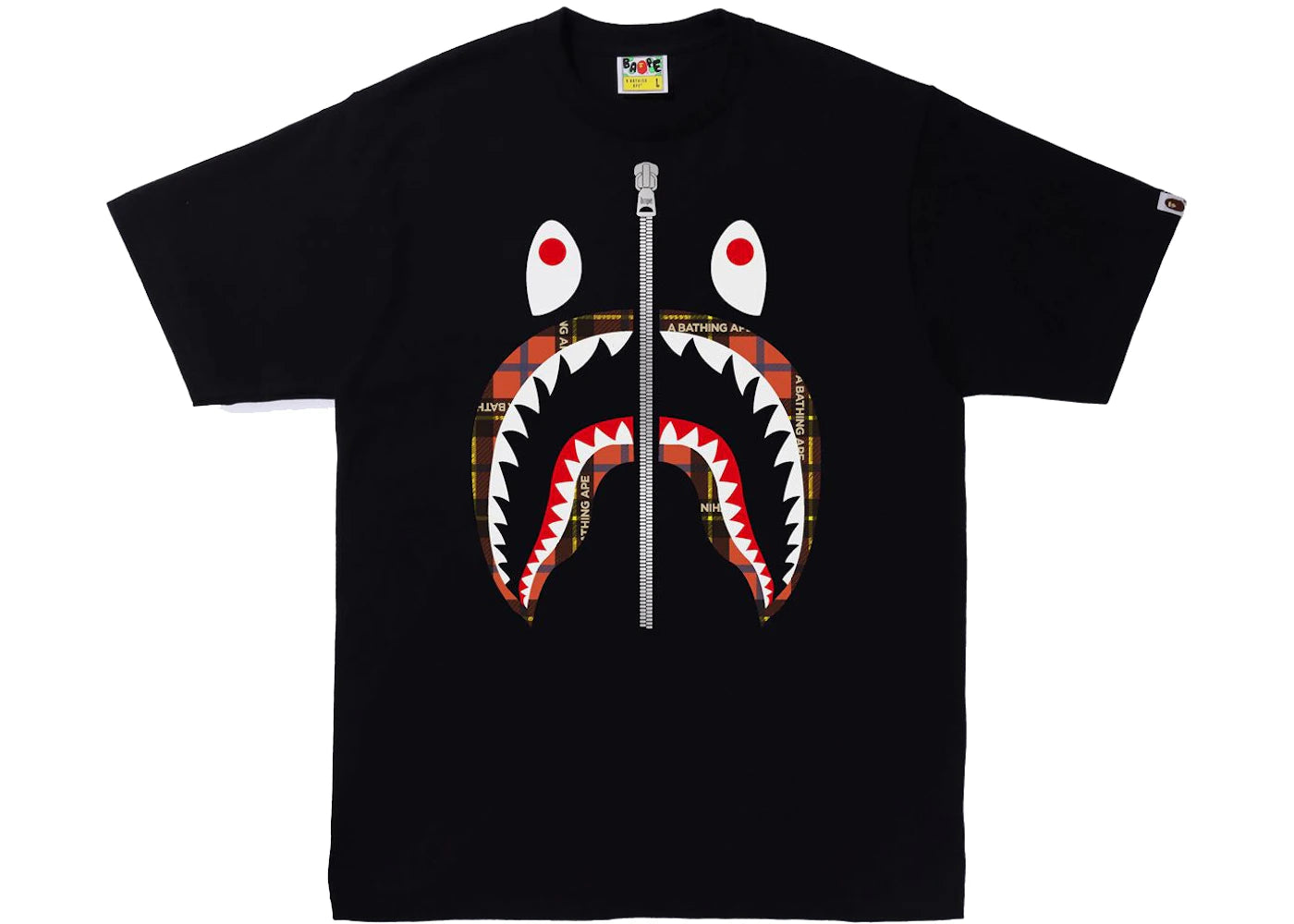 BAPE Logo Check Shark Tee Black/Red