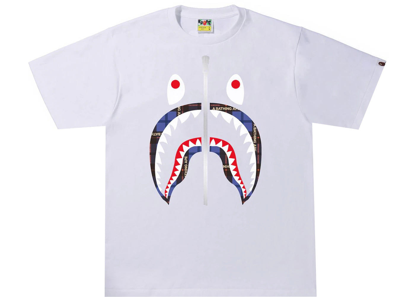 BAPE Logo Check Shark Tee White/Blue