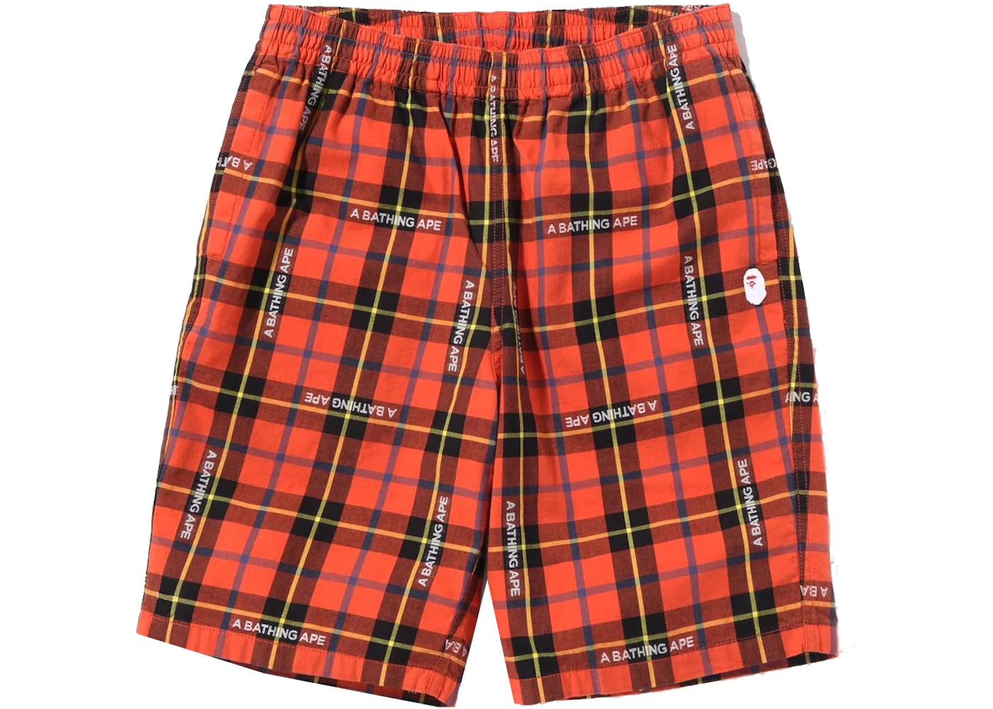 BAPE Logo Check Shorts Red