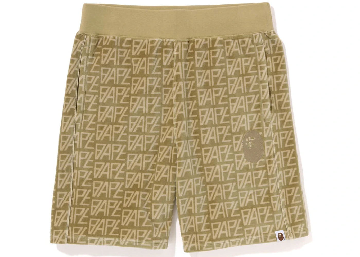 BAPE Logo Monogram Velour Shorts Beige